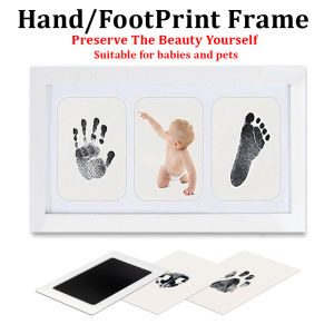 Baby/Pets Hand and Footprint Frame Newborn Baby Growth Record Non-Toxic Ink Pad DIY Hollow Anniversary Photo Frame with Gift Box Commemorative Full Moon Age Photo Album Unique Baby Gift Set Precious Souvenir Decoration for Family