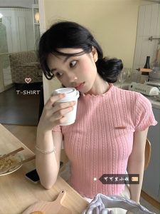 Áo Thun Dệt Kim Tay Ngắn Mùa Hè Cho Nữ Dáng Ôm Vừa Vặn Họa Tiết Ren Ngọt Ngào Phong Cách Đường Phố Thời Trang Thường Ngày