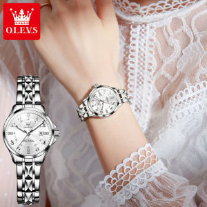 OLEVS อย่างเป็นทางการเดิมแท้นาฬิกาของผู้หญิง 2024 ใหม่กันน้ำแบรนด์หรูแฟชั่นสบายๆเพชร-ชุดปฏิทินส่องสว่างนาฬิกาควอทซ์สายสแตนเลสความแข็งสูงป้องกันรอยขีดข่วนกระจกของขวัญสำหรับแฟน