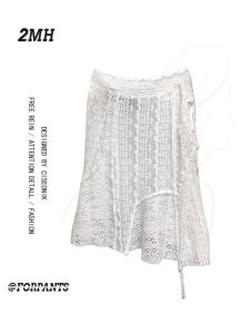 กระโปรงสั้นผ้าลูกไม้ลายดอกไม้สีขาวไซส์ใหญ่สำหรับสาวๆ กระโปรงทรงเอเข้ารูปสำหรับฤดูใบไม้ผลิและฤดูใบไม้ร่วง