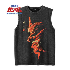 Bandai | Summer New Mobile Suit Gundam Men Tank Tops Gym Clothing Sleeveless Shirt Vintage Washed Oversized Harajuku Vest Y2k Streetwear