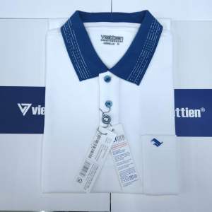 Việt tiến- áo thun có cổ vải cotton màu trắng xanh blue voilet phom reguler