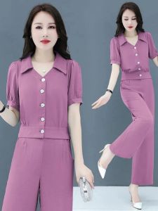 Fashionable Loose Casual Short Sleeve Womens Set Summer New Style plus Size Slimming Stylish Anti-Aging Two-Piece Suit