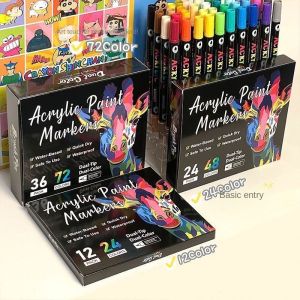 Professional Art Use 48-Color Acrylic Paint Markers Dual-Tip Fine and Brush Tip Pens Suitable for Stone Wood Calligraphy