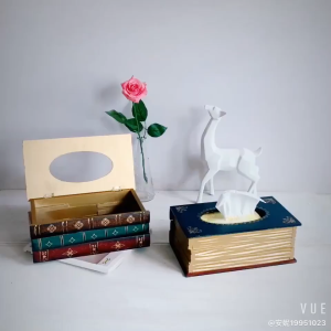 Vintage Wooden Tissue Box Holder with Book Shape Design Toilet Paper Organizer for Artistic Restaurant and Home Decoration