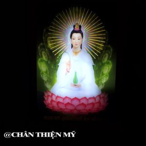 Tranh Điện Quan Thế Âm Bồ Tát Có Đèn Trang Trí Bàn Thờ Phòng Thờ Treo Tường DQTAN-140