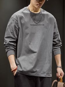 ROMON | Lormen Mens Round Neck Long Sleeve T-shirt Pure Cotton Printed Sweatshirt Fashionable Base Shirt Spring Autumn New Style