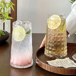 C.B. แก้วทรงสูงเหลี่มเพชร แก้วเนื้อใส แก้วนม กาแฟ หมาะกับเครื่องดื่มเย็น เรียบหรู 520ml Glass cup