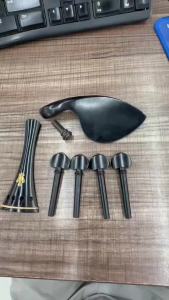 IRIN | 4/4 Violin Fittings Set Ebony with Copper Inlay CompleteFiddle 4-Piece Kit Tailpiece Pegs Chinrest & Endpin for Full Size Violin