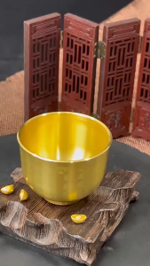 SHENHAO2🎀 ชามทองเหลืองขัดเงาชามสมบัติโฮมออฟฟิศเดสก์ท็อปตกแต่งพิธีขึ้นบ้านใหม่ของขวัญทองแดง Cornucopia