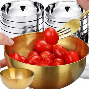 ชามบะหมี่ชามสลัดลามิเนตสแตนเลสสีทองและสีเงินเส้นก๋วยเตี๋ยวเครื่องใช้สำหรับโต๊ะอาหารที่ใช้ในครัวกล่องใส่อาหาร