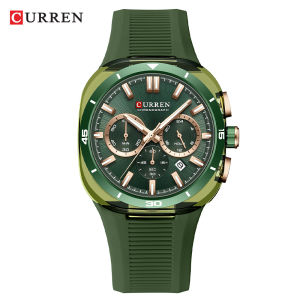 CURREN | CURREN Mens Luxury Sports Watch Chronograph Quartz Wristwatch with Silicone Strap Luminous Hands Date Relógio Masculino
