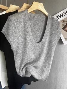 HUOLISI | Slim Fit U-Neck Knit Short Sleeve T-Shirt