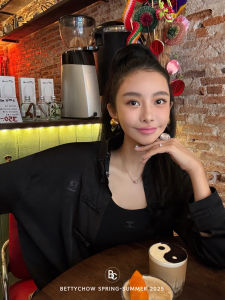 Bettychow Black Embroidered Satin Loose Shoulder Shirt Elegant Casual Long Sleeve round Neck Polyester Fiber Commute Style