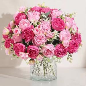1/2Pcs 30cm Rose White Silk Bouquet Peony Artificial Flower Buds Bride Wedding Decor Home Decoration Fake Flower Valentines Day