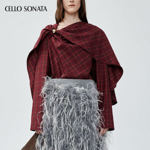 Cello Sonata | Wool Plaid Gold Beads Cape