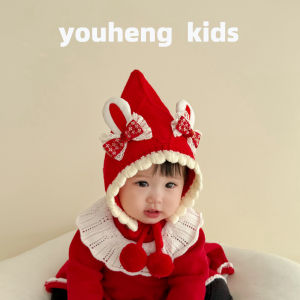 Mũ Len Dệt Kim Dày Cho Bé Trai Và Bé Gái Mũ Bảo Vệ Tai Mùa Đông Mũ Lễ Hội Năm Mới Màu Đỏ Mũ Trẻ Em Quần Áo Trẻ Em