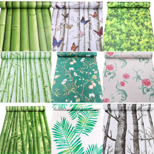 Chinese Restaurant Background Wallpaper Self-Adhesive Waterproof Hallway Corridor Student Dormitory Bedroom Nature Bamboo Wallpaper Flower