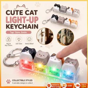 KEBIDU Mini Mechanical Keyboard Keychain LED Glow Cat Shape Stress Reliever Portable Bag Charm Creative Gift For Kids Adults Gamers