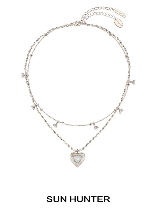 Double Layer Abalone Heart Shape Necklace Women's Fashion Jewelry SUN HUNTER Original Design Luxury Spring Summer Sweater Chain