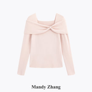 Elegant Square Neck Bow French Style Knit Sweater