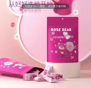 TÚI 20 VIÊN KHĂN MẶT DẠNG NÉN DÙNG 1 LẦN HÌNH GẤU DÂU LOTSO VẢI MỀM MỊN VỆ SINH TIỆN DỤNG