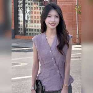 YUFUQING | French Style Purple V-neck Sleeveless Vest Womens Summer New Design Slimming Loose Versatile Elegance Top Fashion Trend