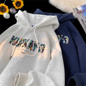 Retro American Loose Fit Hoodie Mens Fashion Heavyweight 100% Pure Cotton Autumn Winter Trend Print Fleece Lined Hoodie