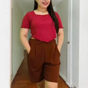 Rohan Plus Size High Waist Casual Shorts for Women – Stretch Crepe Fabric (L-2XL)