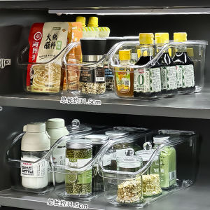 Transparent Kitchen Desktop Storage Box Drawer Style Cabinet Miscellaneous Organizer Home Use Wheel Mounted Seasoning Basket