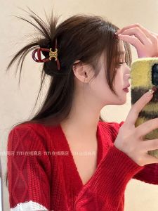 กิ๊บติดผมสีแดงระดับไฮเอนด์สำหรับผู้หญิง ทรงครึ่งหัว สไตล์เกาหลี คลิปติดผมแบบใหม่ปี 2025 กิ๊บติดผมแบบหนีบผมช้าง