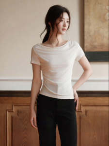 JK＆JS | Summer Elegant Short Sleeve Drape Collar Fitted T-Shirt