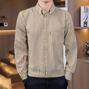 HENGYUANXIANG | Hengyuanxiang Mens Striped Casual Shirt Long Sleeve Business Style Spring New Fashion Polyester Fiber No Iron Treatment