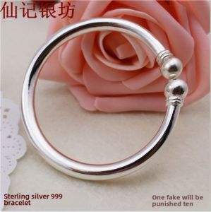 Yinjiang Handmade 999 Sterling Silver Womens Sterling Silver Bracelet round Bar round Bracelet round Onion with Silver Content 99.9%