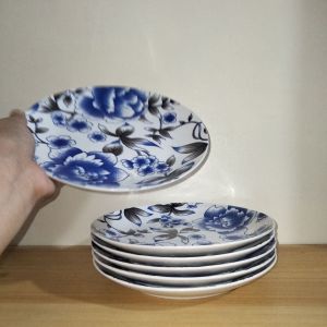 Set for 6 pieces Floral Blues Fruit plate size 7.5inches Ceramic Porcelain / Salad Fish Pasta Side Plate