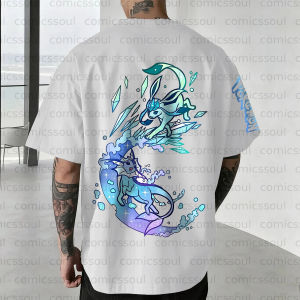 Bandai | Summer 2026 Pure Cotton T Shirt Pokemon Eevee Evolutions Glaceon Vaporeon Back Print Blue Ice Water Effects Loose Fit Casual