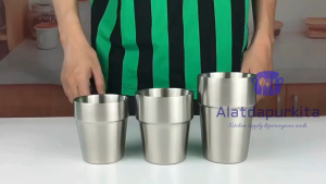 Gelas Cangkir Cup Minum Kopi Teh Korea Stainless 304 Double Wall Tebal Insulated Heat Anti Karat