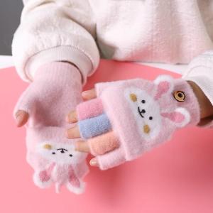 Flip-top Half-finger Writing-friendly Warm Childrens Gloves