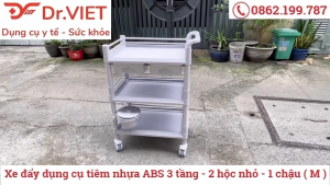 Xe đẩy dụng cụ tiêm nhựa ABS Loại 3 tầng 2 hộc nhỏ 1 chậu (M)
