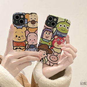Full Cover Silicone Leather Case for iPhone 16/15 Compatible with Apple 13 pro Max Winnie the Pooh Strawberry Bear Cute Couple New Model Anti-Fall Protection