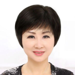 Wig Womens Short Straight Hair Middle-aged and Elderly Mom Wig Breathable Light Wig Slant Bangs Simulation Scalp Wig