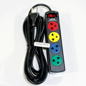Ổ cắm điện LIOA 4TSN3 / 4 lỗ cắm dây dài 3m công tắc ON/OFF nắp an toàn dòng điện 5A (Max 1100W)
