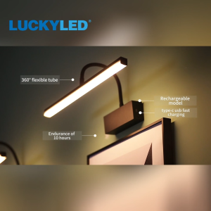 LUCKYLED Lampu Dinding Rechargeable LED Wall Lamp 360° Adjustable Arm 40cm Dimming Lampu dinding bateri