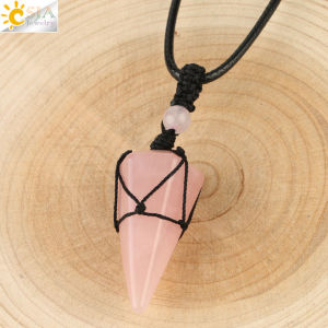 CSJA Natural Stone Crystals Necklace Pendants Roses Crystal Quartz Black Rope Wrap Amethysts Necklace for Men Lapis Lazuli G173
