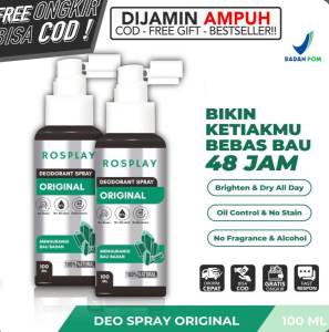 ROSPLAY NATURALS PENGHILANG BAU KETIAK PERMANEN (Official Patner) Deodorant Spray Natural Aman Semua Jenis Kulit Wanita Pria 100ml Pencerah Kulit Tahan Lama  Deodoran Ampuh Atasi Bau Badan Ketek Burket dan Keringat Berlebih Bahan Alami Mencerahkan dan Mem