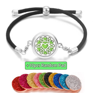 New Rose Dragonfly Heart Stainless Steel Black Braided Bracelet Women Aromatherapy Essential Oil Diffuser Perfume Locket Jewelry