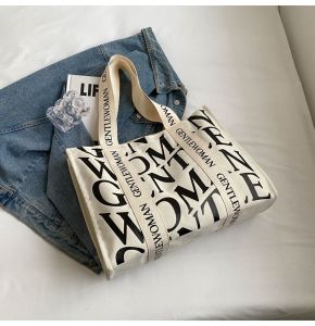 Summer Large Capacity Canvas Tote Bag Womens Commuter Shoulder Bag Fashionable Outdoor Handbag Shopping Bag with Zipper