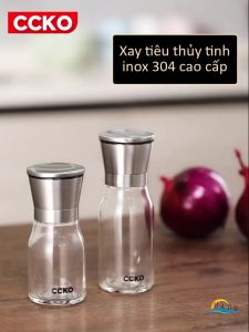 Cối Xay Tiêu Cầm Tay CCKO Lõi Gốm Ceramic Lọ Xay Điều Chỉnh Được Độ Mịn Thân Thủy Tinh Borosilicate Nắp Inox 304 Dùng Xay Muối Gia Vị Cao Cấp