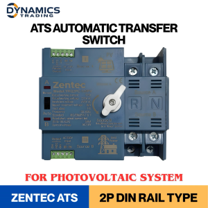 ZENTEC ATS Dual Power Automatic Transfer Switch for Photovoltaic Solar System 2 Pole Din Rail Type Rated 63A 125A