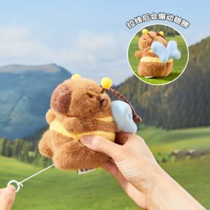 Cute Cartoon Bee Capybara Pendant Pull-out Plush Keychain Cute Plush Doll Bag Hanging Ornament Gift Pendant